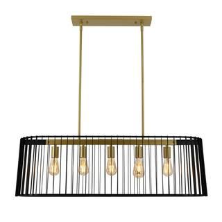 Artika Gatsby 5-Light Black and Gold Cage Modern Industrial Hanging Pendant Light Island Chandeli... | The Home Depot