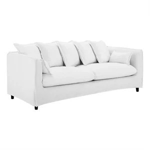 Pemberly Row Modern Wood and Fabric Slipcover Sofa in White | Homesquare