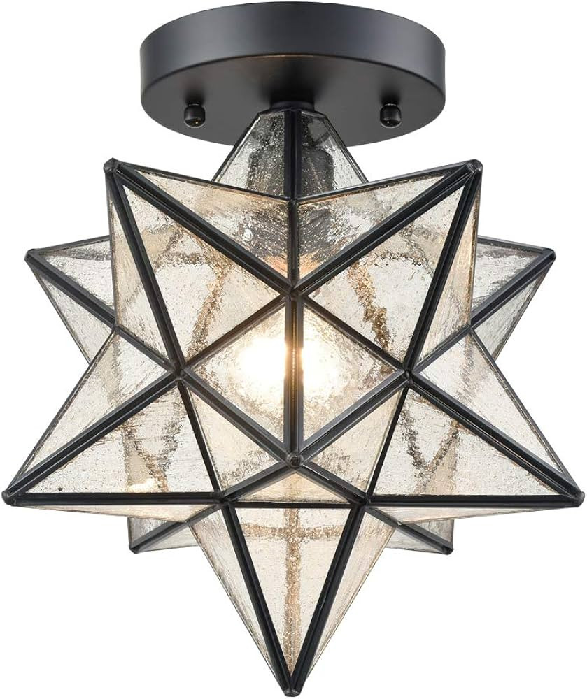Moravian Star Light Flush Mount Ceiling Light with Seeded Glass Shade Black for Living Room Bedro... | Amazon (US)