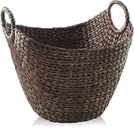 Casafield Large Laundry Boat Basket with Handles - Espresso, Woven Water Hyacinth Multipurpose St... | Amazon (US)