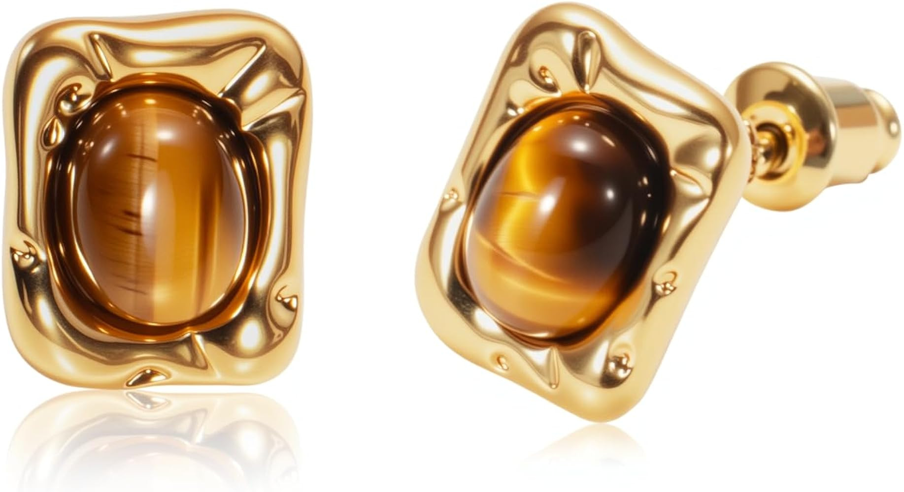 14K Gold Plated Border Square Boho Gemstone Stud Earrings for Women Turquoise and Tiger Eye Earri... | Amazon (US)