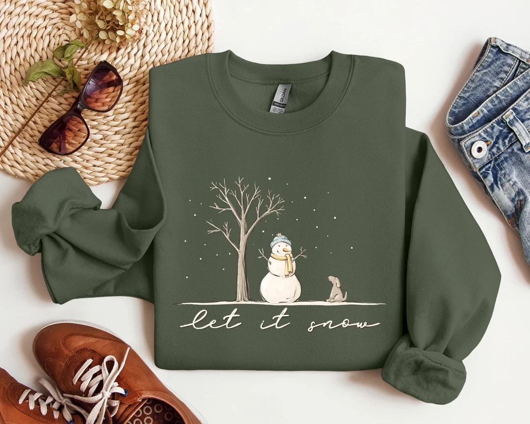 Let It Snow Shirt, Snowman Sweatshirt, Christmas Snowman Shirt, Christmas Crewneck, Holiday Sweat... | Etsy (US)