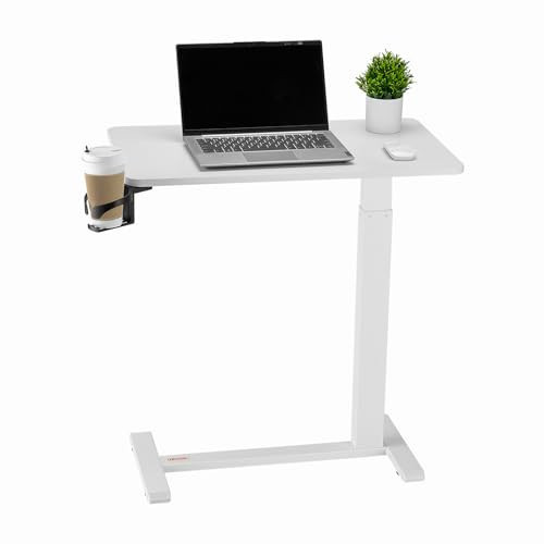 VEVOR Overbed Table, Over Bed Table with Wheels Adjustable Height, Mobile Hospital Bed Table, Rolling Laptop Desk with Fixed Top & Cup Holder, Portable Over Bed Desk for Home, Office, Study, White | Amazon (US)