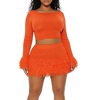 Women's 2 Piece Chunky Knit Sweater Set, Off Shoulder Long Sleeve Crop Top with Fringe Bodycon Mi... | Amazon (US)
