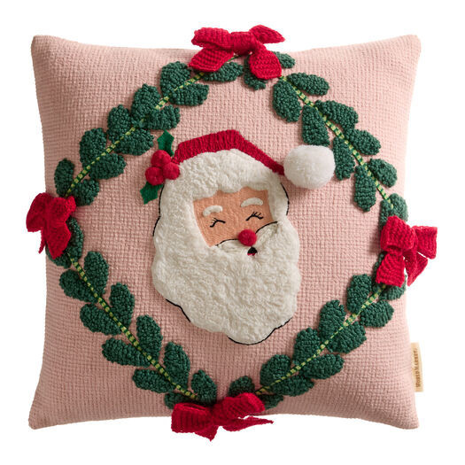 Pink and Red Retro Santa Embroidered Throw Pillow by World Market | World Market