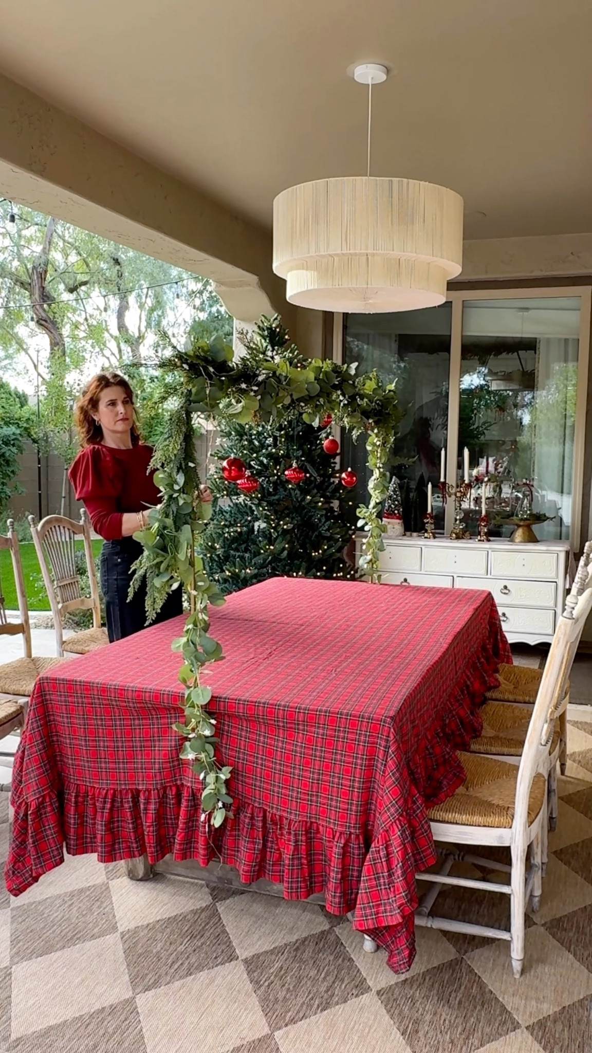 Sneak peek of my Classic Christmas tablescape, alfresco style. 

More details and table reveal coming soon. 

#christmastable #tablescape #christmasgarland #tablerod #tableroddecor #tabletopdecor

#LTKSeasonal #LTKHoliday #LTKHome