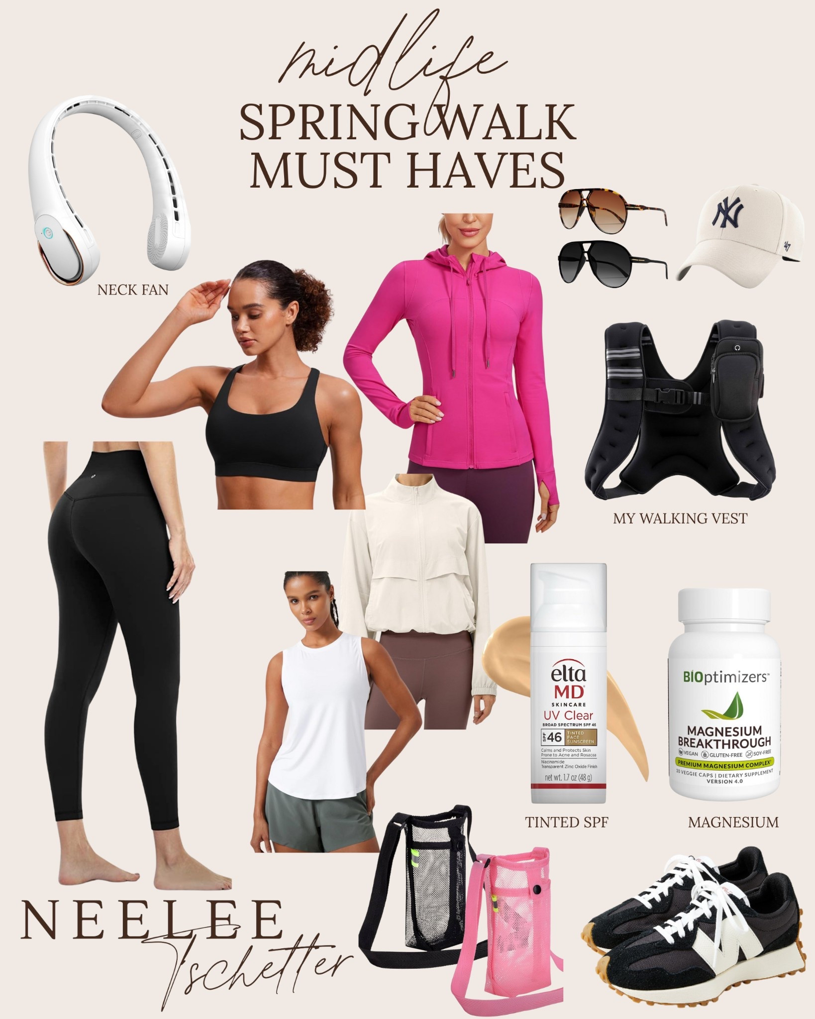 Spring Walk Must-Haves for Midlife Women

Spring is the perfect time to get outside and soak up some sunshine—but let’s be real, midlife walks come with their own set of essentials! Here’s what I always bring along:
	•	Neck fan – because you never know when a personal summer might sneak up on you!
	•	Comfy, stylish shoes – your feet deserve both support and style.
	•	Tanks + lightweight layers – perfect for unpredictable spring weather.
	•	Magnesium – a little boost for energy, mood, and muscle support.
	•	Sunscreen – I love this one! It has just enough tint to even out your skin tone while keeping you protected.
Don’t forget a hat and sunglasses for added protection 

#LTKOver40 #LTKSeasonal #LTKActive