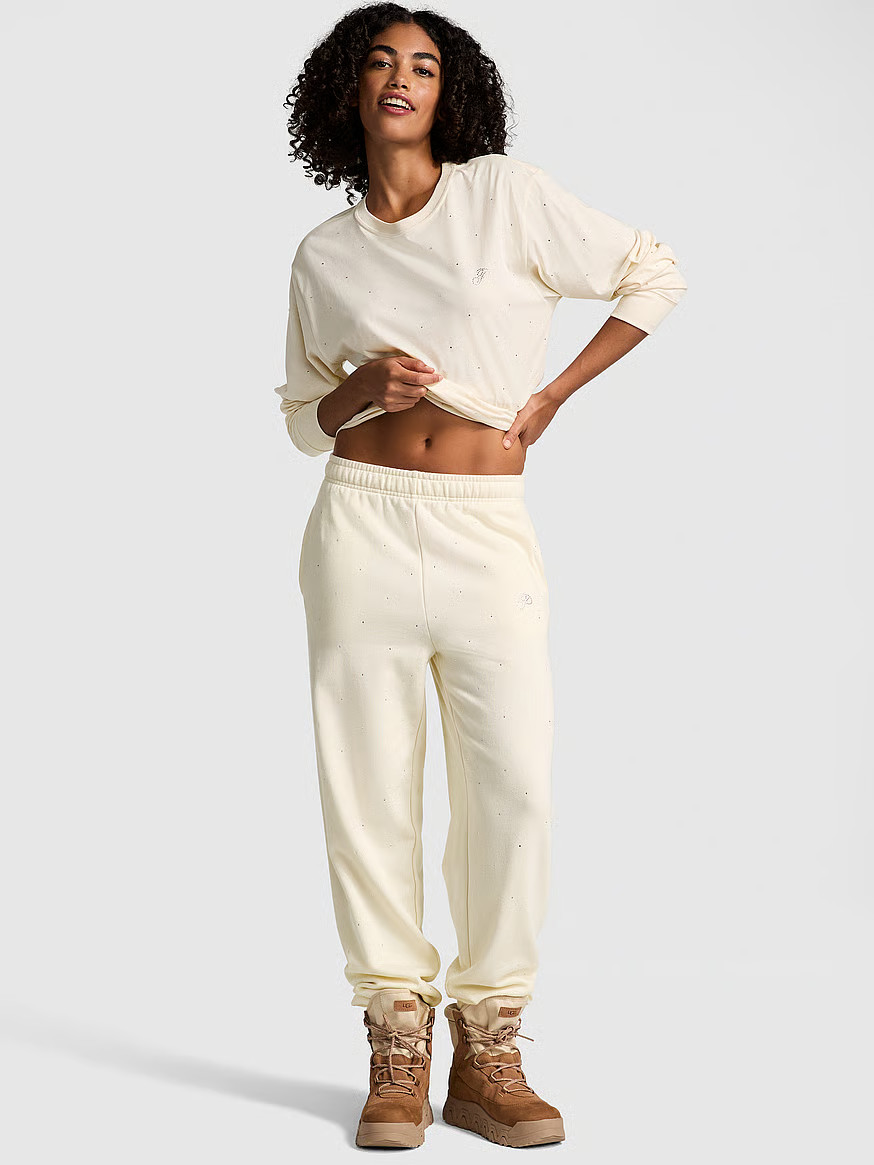 Buy Ivy Fleece Campus Sweatpants, White Shell Bling - Order Bottoms online - PINK US | Victoria's Secret (US / CA )