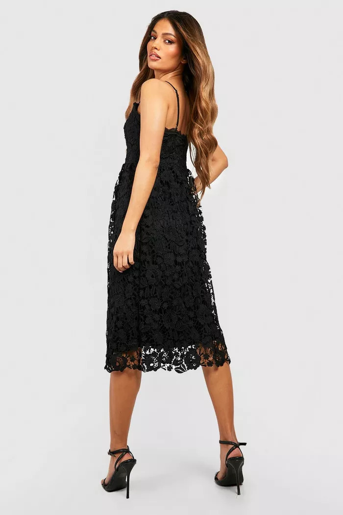 Strappy Crochet Lace Skater Midi Dress | Wedding Guest Dress  | Boohoo.com (US & CA)