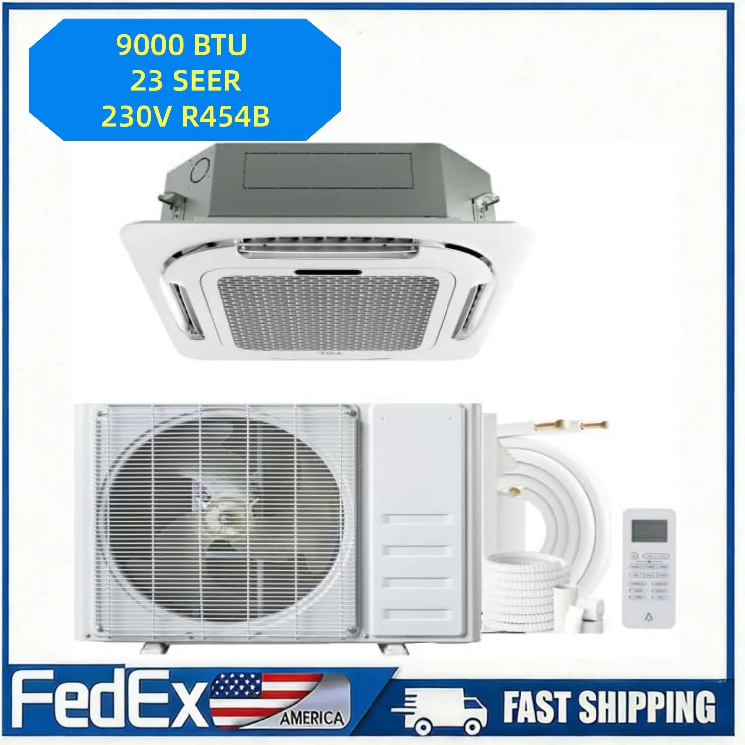 Garvee 9000 BTU 23 SEER2 Ceiling Cassette Mini-Split Air Conditioner and Heat Pump 230V Ductless Inverter System one_size | DMS-LS-13 | Lowe's