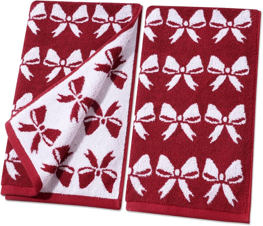 Shemilly 2pcs Christmas Hand Towels Red Bow Jacquard Hand Towel for Bath 100% Cotton Thick Soft B... | Amazon (US)