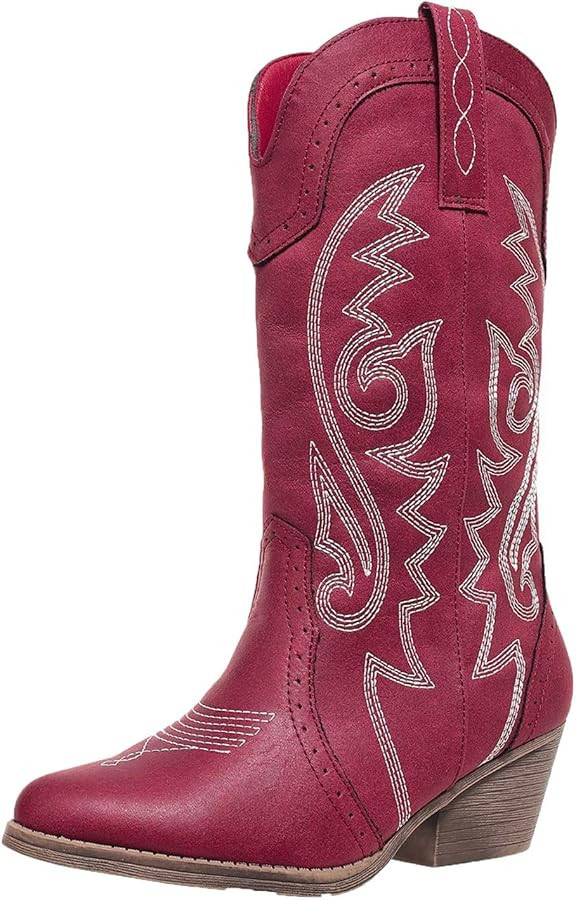 Cowboy Boots for Women Cowgirl Mid Calf Western Pointy Toe Boots Embroidered Stitched Chunky Heel... | Amazon (US)