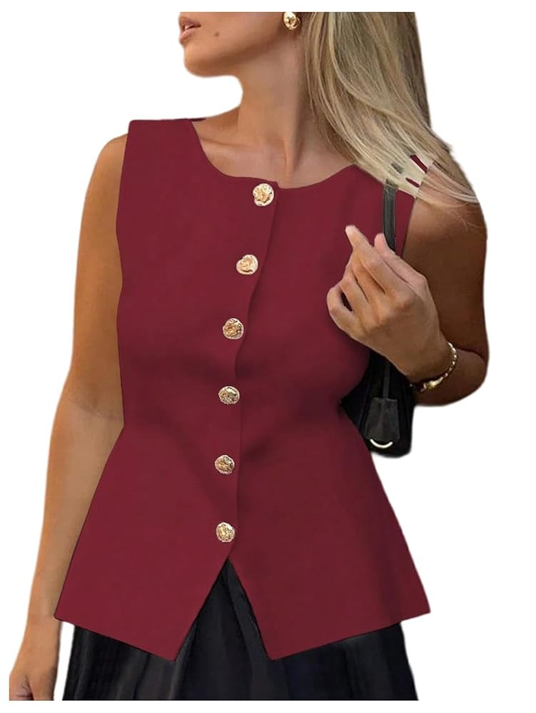 GORGLITTER Women's Sleeveless Sweater Knit Vest Tops Trendy Dressy Business Casual Metallic Butto... | Amazon (US)