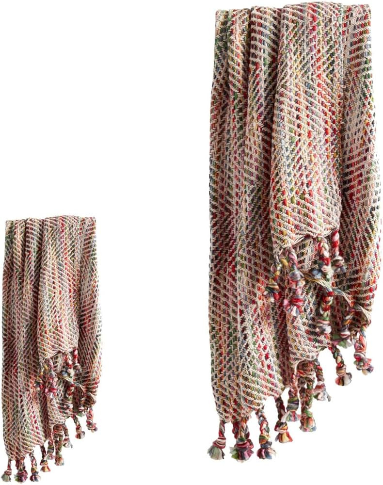 Multicolor Stitch Fringe Throw Blanket, Turkish Blanket, Pure Cotton Handmade Throw, Couch Coverlet, Summer Light Weight Throw,Bed Thows for Foot of Bed 50"x60" (Pink) | Amazon (US)