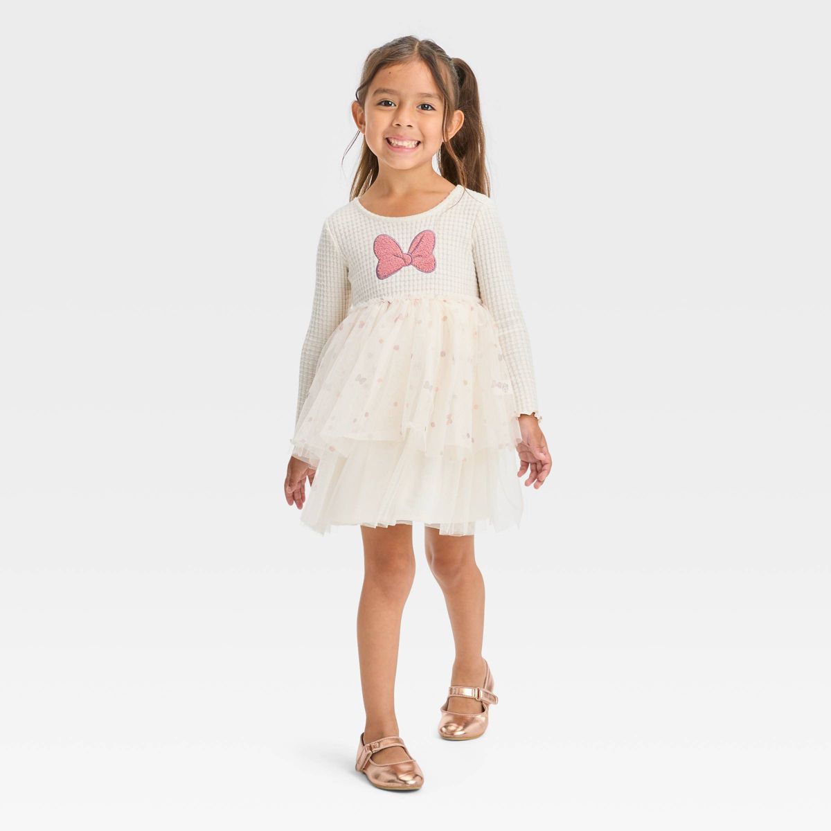 Toddler Girls' Mickey Mouse & Friends Tulle Dot Bow Dress - Cream | Target