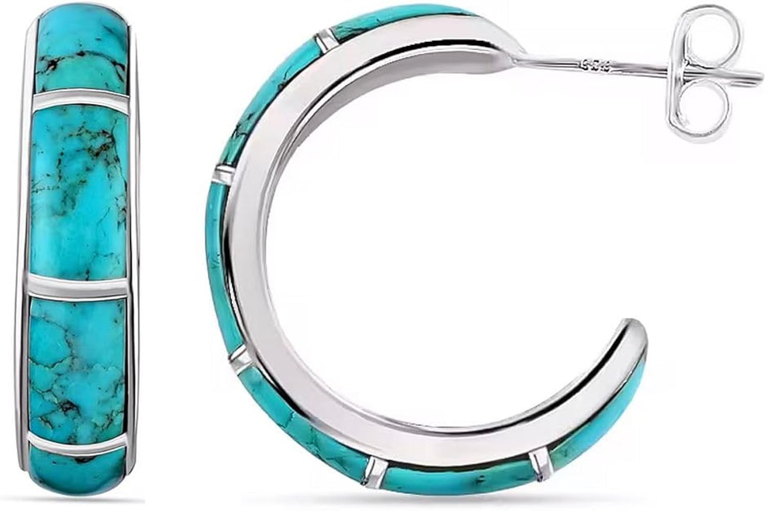 Turquoise Earrings for Women in 925 Sterling Silver Beach Boho Western Hoop Earrings Turquoise Je... | Amazon (US)