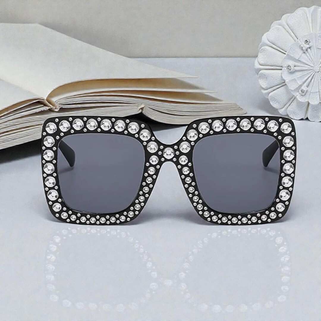 Oversized Fashion Shades for Women, Rhinestone Square Sunglasses, Statement Black Frame Glam Sung... | Etsy (Global)