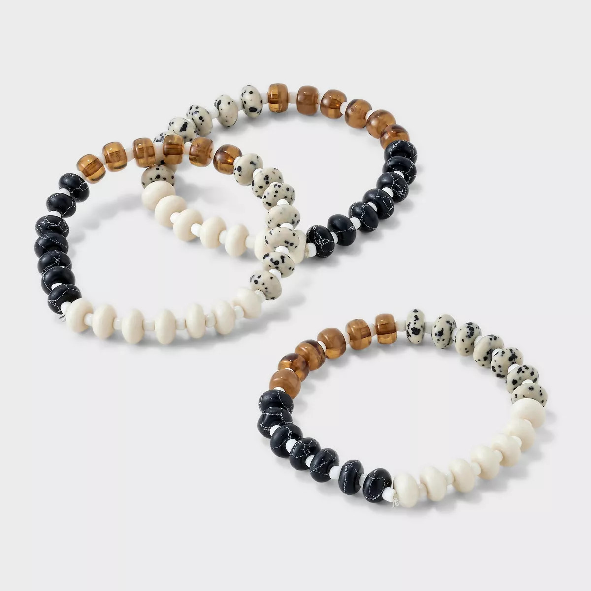 Mixed Semi-Precious Black Howlite Stretch Bracelet Set 3pc - Universal Thread™ Black/Brown/Crea... | Target