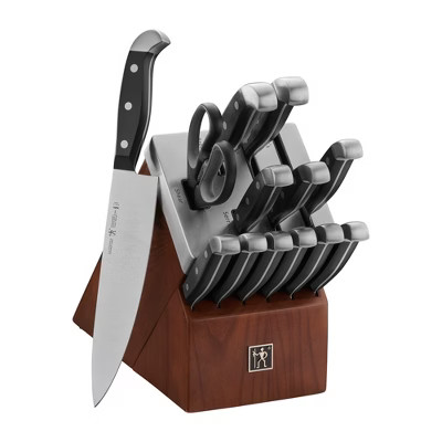 Henckels Statement Self-Sharpening Knife Set with Block, Chef Knife, Paring Knife, Bread Knife, Steak Knife, 14-piece, Dark Brown, Stainless Steel | Target