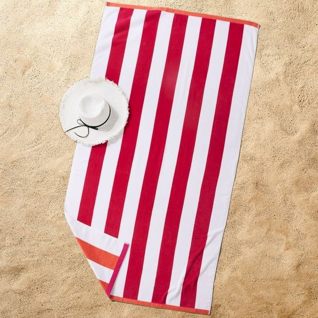 Better Homes & Gardens Oversized Reversible Cotton Blend Red & Orange Cabana Striped Beach Towel,... | Walmart (US)