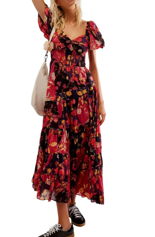 Free People Sundrenched Floral Tiered Maxi Sundress in Dark Red Combo at Nordstrom, Size Small | Nordstrom
