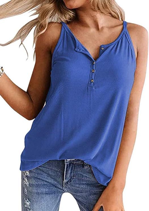 Onedreamer Womens Henley Tank Tops Button Up Shirts Workout Summer Casual Sleeveless Tunics Loose... | Amazon (US)