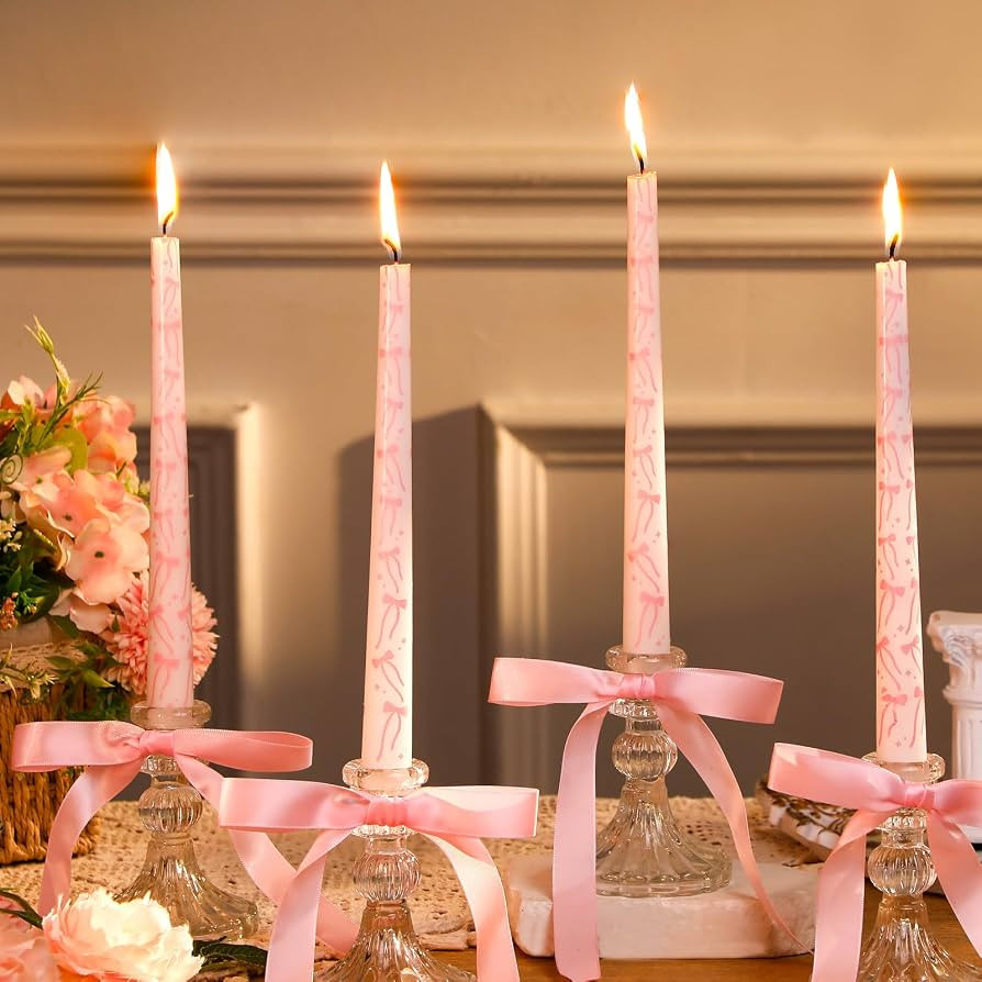 8 Pcs Pink Bow Candles Valentine's Day Taper Candles Coquette Birthday Candles Decor 10 Inch Unsc... | Amazon (US)