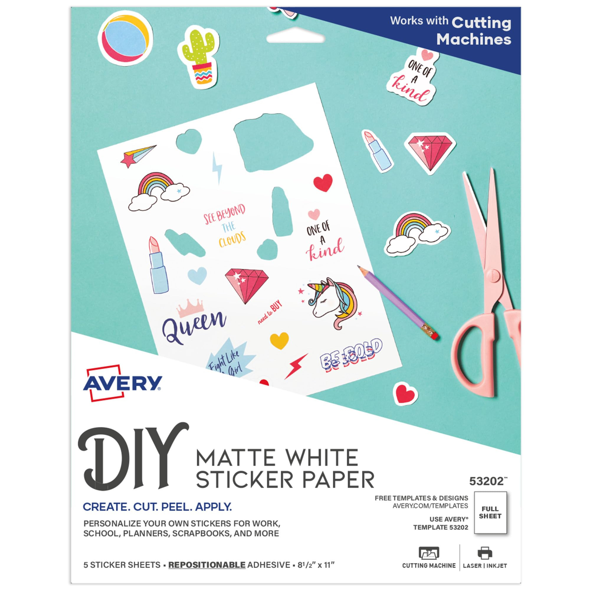 Avery Printable Sticker Paper, 8.5" x 11", Matte White, Repositionable Adhesive, Laser/Inkjet Com... | Amazon (US)