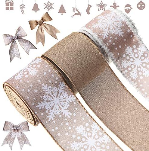 3 Rolls 30 Yards Christmas Wired Edge Ribbon Burlap Ribbon Snowflake Ribbon Snowdrift Wired Edge ... | Amazon (US)