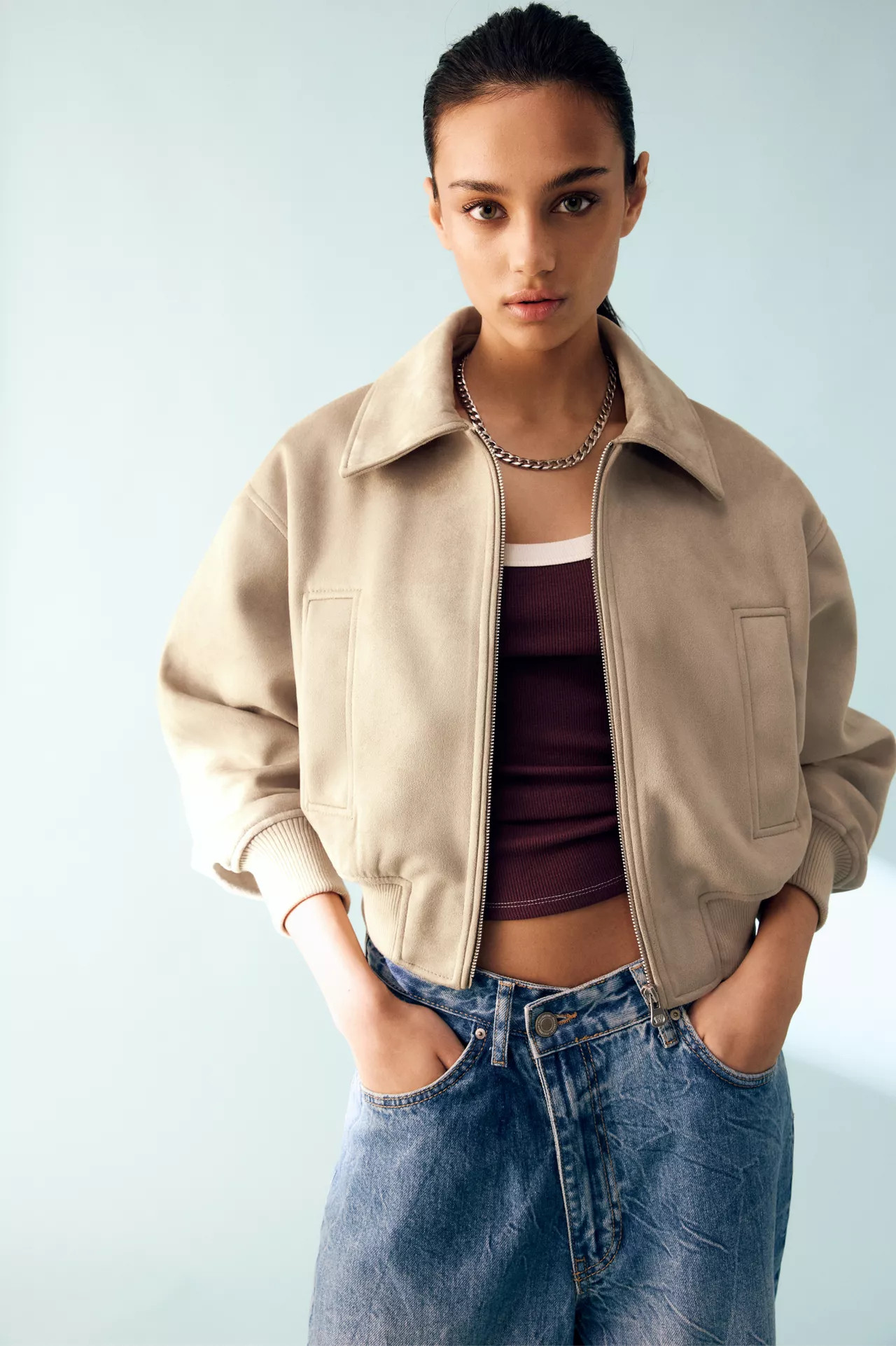 Faux suede bomber jacket | PULL and BEAR UK