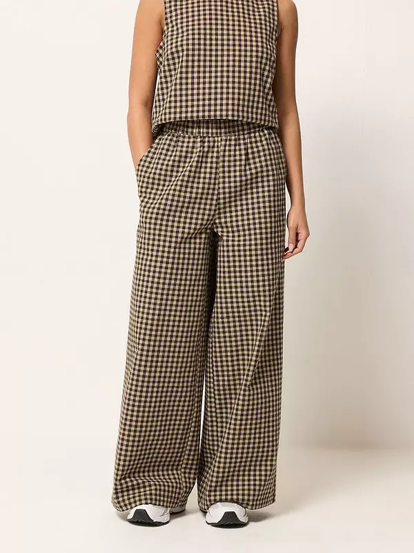 PixieGirl Petite Gingham Wide Leg Trousers - Brown | Very (UK)