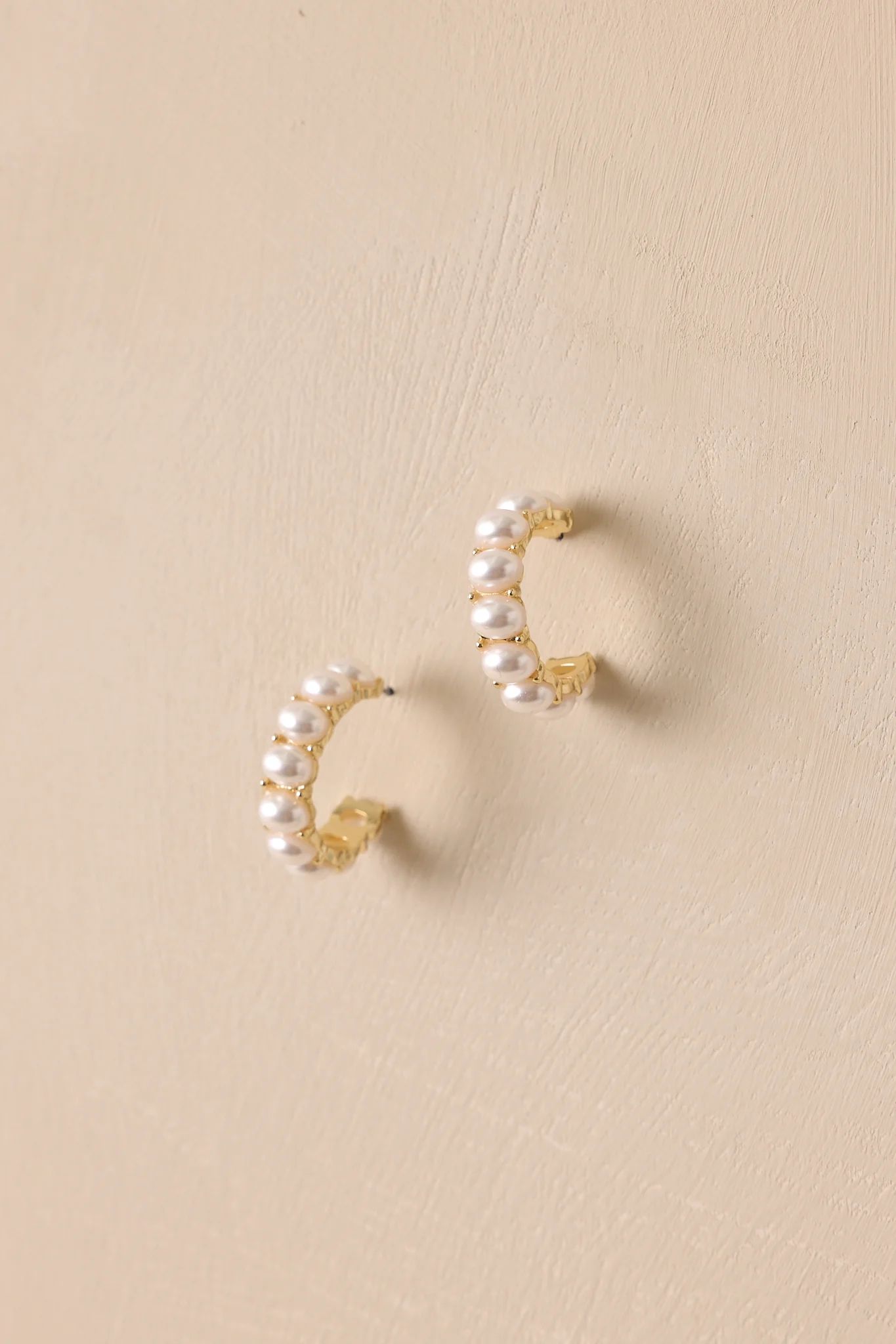 Never As It Seems Gold & Pearl Hoop Earrings | Red Dress