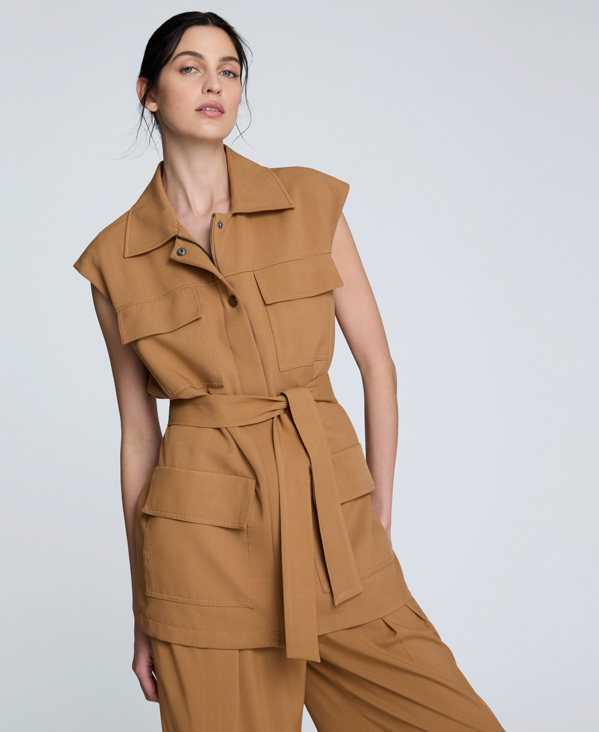Kenneth Cole Women's Vision Twill Belted Cargo Vest - Tobacco | Macy's