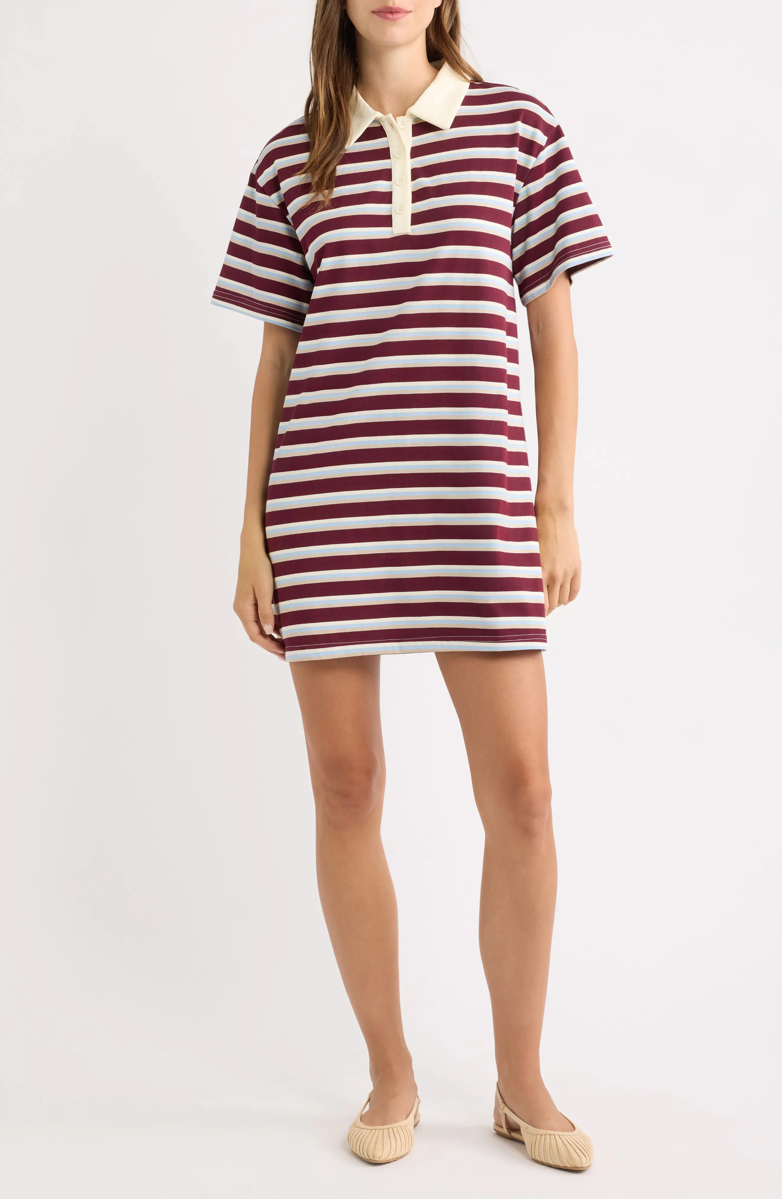 Petal & Pup Gordie Stripe Polo Dress in Burgundy Stripe at Nordstrom, Size Large | Nordstrom