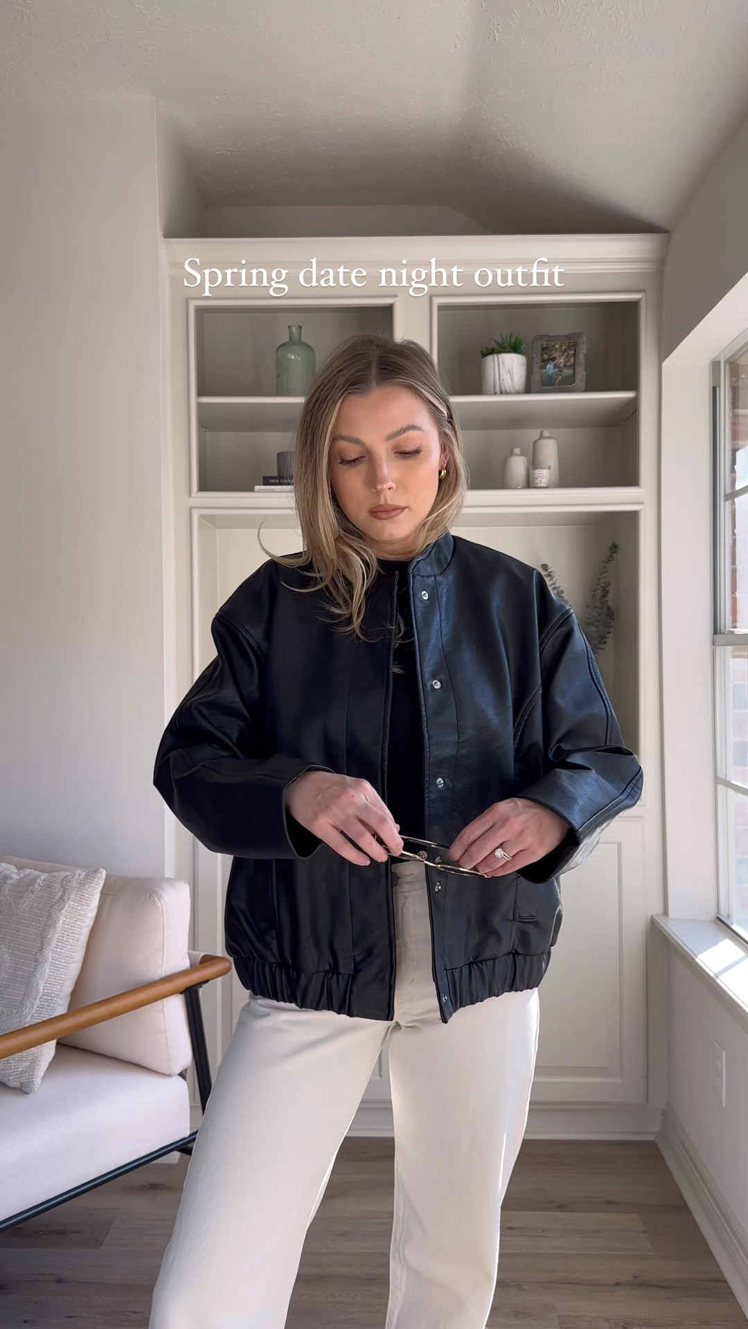 Spring date night outfit with white jeans! Jeans in 26, cropped tee in S, vegan leather bomber jacket in M for an oversized fit. Also linked an Amazon one I also have and love in large!

#LTKVideo #LTKstyletip #LTKSeasonal