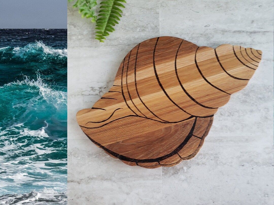 Charcuterie Board, Wood Serving Tray, Cheese Board, Seashell Shape Coastal and Tropical Decor, | Etsy (US)