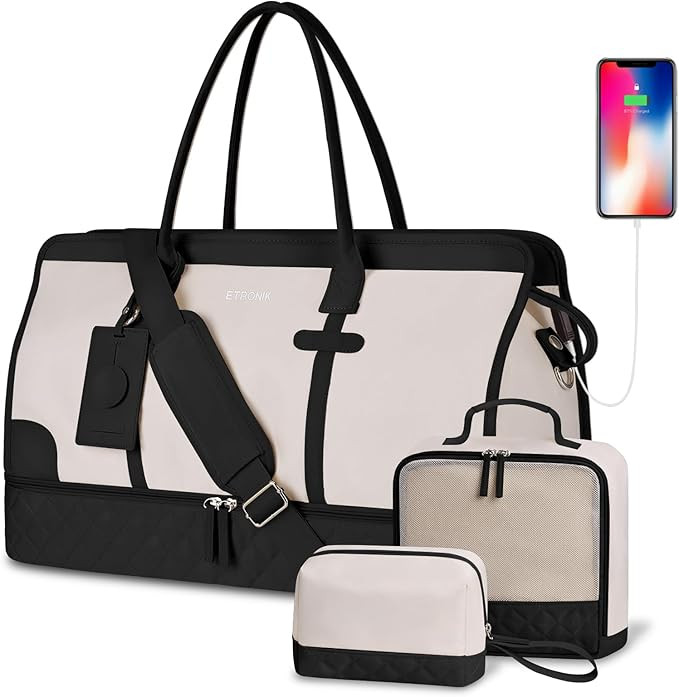ETRONIK Weekender Overnight Bag for Women, Large Travel Duffle Bag with Shoe Compartment & Wet Po... | Amazon (US)