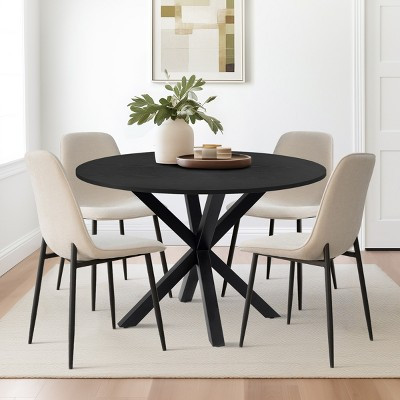 5-Piece Round Dining Table Set with 4 Beige Upholstered Chairs, Black Pedestal Kitchen Table for Small Spaces-Panipeachy | Target