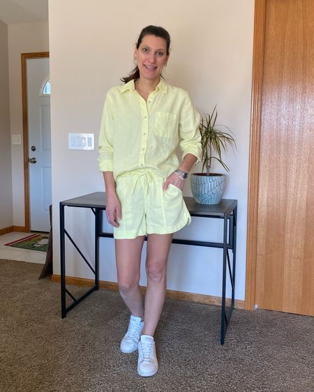 I love a good matching linen set for spring and summer. Also perfect for travel! Wear together or separate. It’s so hard to find a cute yellow set - this is perfect. 

Sizing: 
Shirt: TTS - wearing size S
Shorts: go with youth smaller size, wearing size XS


#LTKSeasonal #LTKsalealert