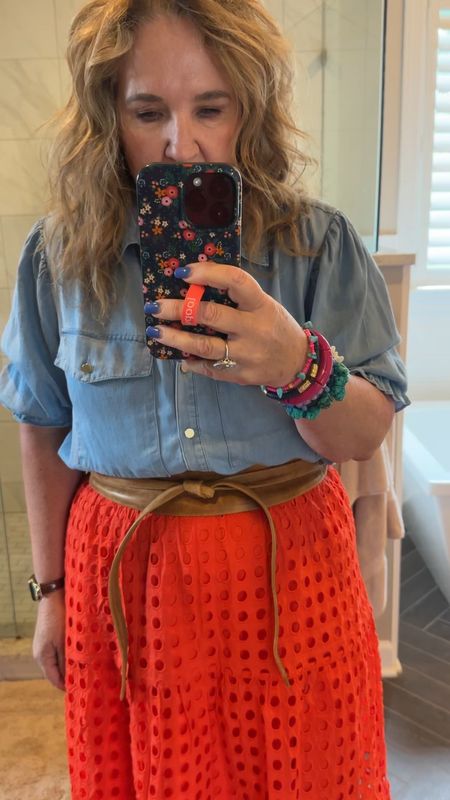Skirt size large. Blouse size extra large, it is plenty roomy. If you want it more fitted, you could probably size down to a large.  Use code Nanette15 for 15% off your shop Avara order.
15% off the belt as well with code Nanette15

20% off Ally and Bess with code Nanette20

#LTKOver40 #LTKMidsize #LTKFindsUnder100
