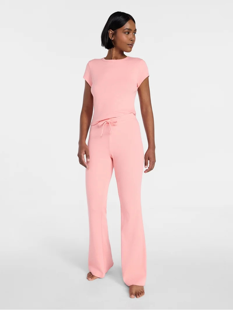 No Boundaries Rib Tee and Pants Sleep Set, 2-Piece, Women's XXS-3X | Walmart (US)