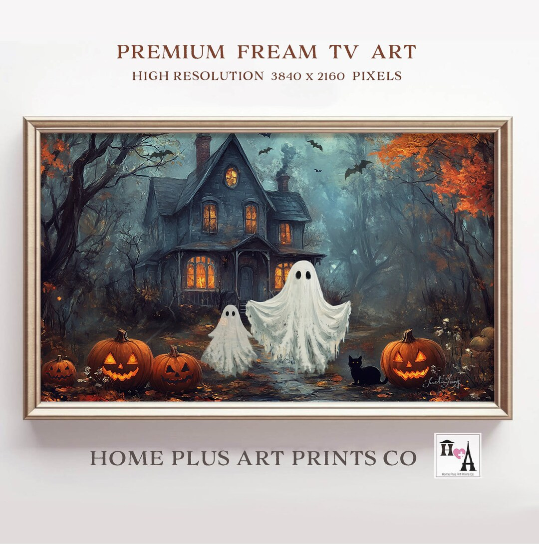 Halloween Frame TV Art,vintage Haunted House Halloween Ghost TV Art,cute Halloween Ghost Painting... | Etsy (US)