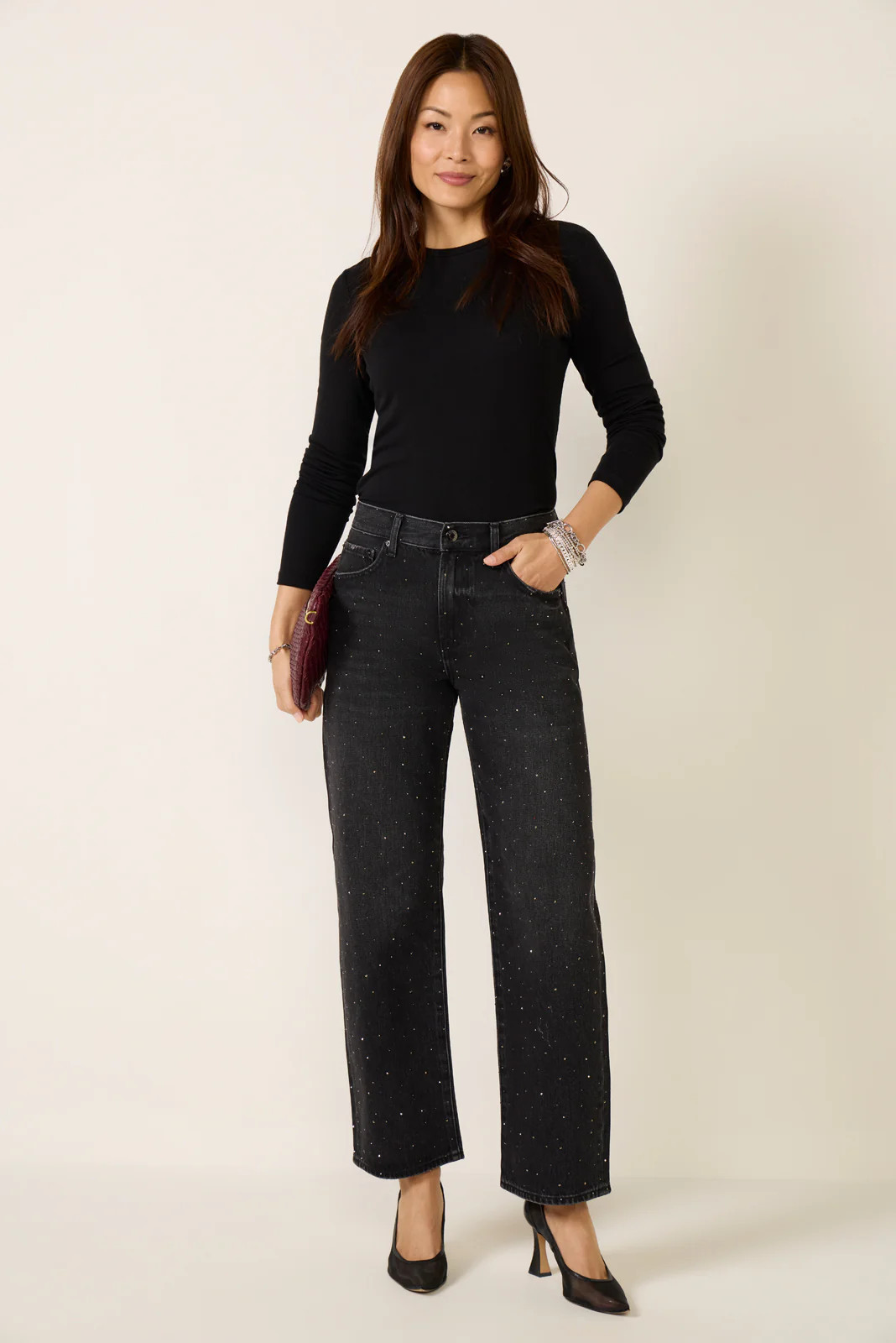 PISTOLA Women's Lexi Sparkle Barrel Jean, Size 32, Black | Evereve