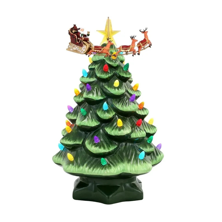 Mr. Christmas 14" Pre-lit Animated Nostalgic Ceramic Tree - Santa's Sleigh | Walmart (US)