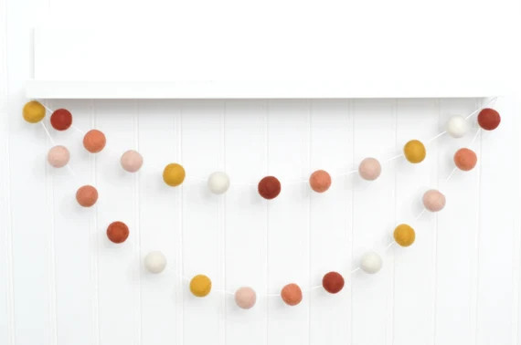 Neutral Rainbow Garland, Muted Rainbow, Boho Nursery, Felt Ball Garland, Coral Blush Playroom Dec... | Etsy (US)