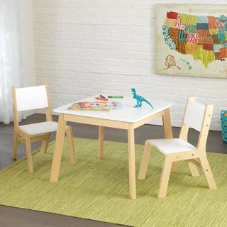 KidKraft 3-piece White and Natural Modern Table and Chair Set | Bed Bath & Beyond