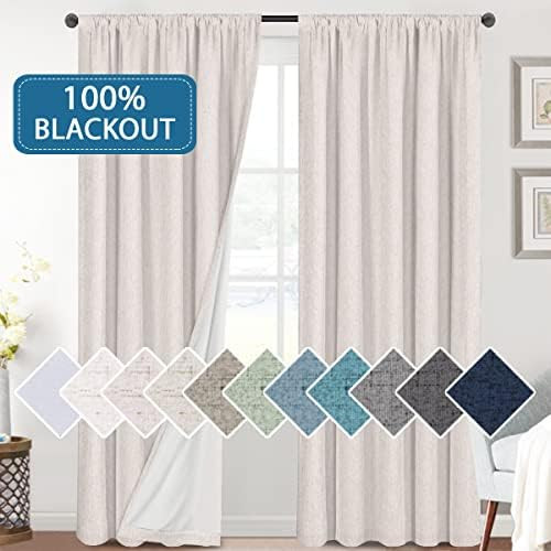H.VERSAILTEX Linen Look 100% Blackout Curtains 95 Inches Long for Bedroom Full Light Blocking Rod... | Amazon (US)