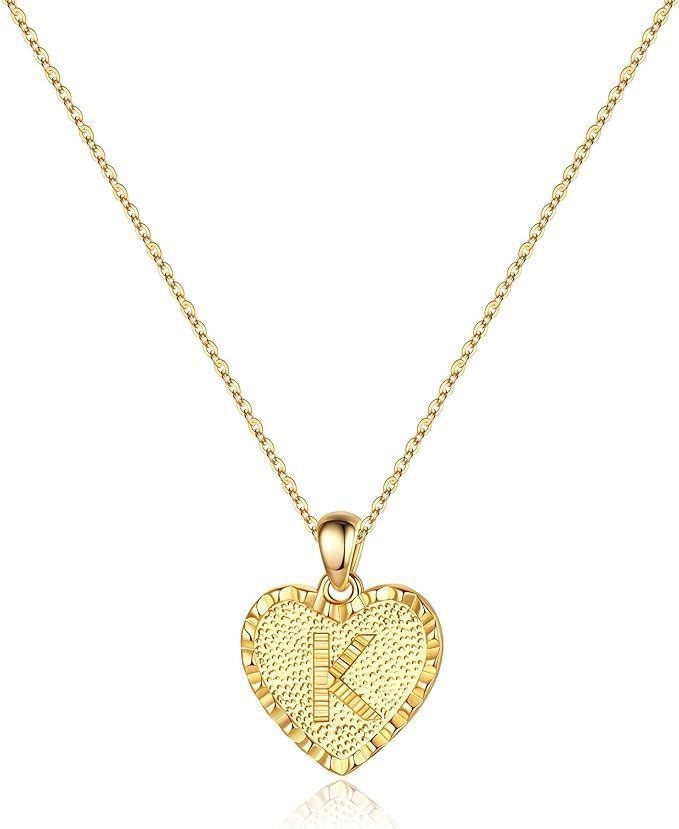 IEFSHINY Heart Initial Necklace for Women - 14K Gold Filled Dainty Heart Pendant Initial Letter N... | Amazon (US)