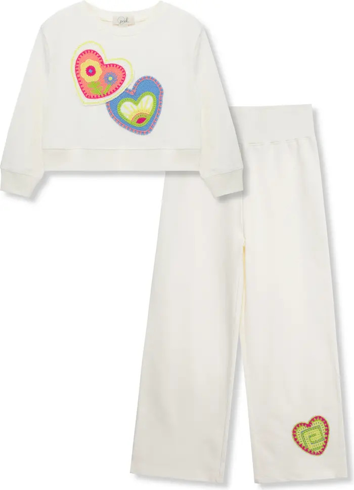 Peek Aren't You Curious Kids' Heart Embroidered Crewneck Sweatshirt & Knit Pants Set | Nordstrom | Nordstrom