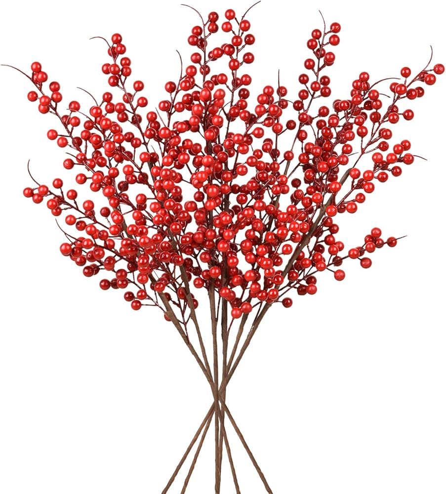 Amazon.com: Fomlily 4 Pieces Artificial Red Berries Stem, 25inch Holly Berry Christmas Picks Burg... | Amazon (US)